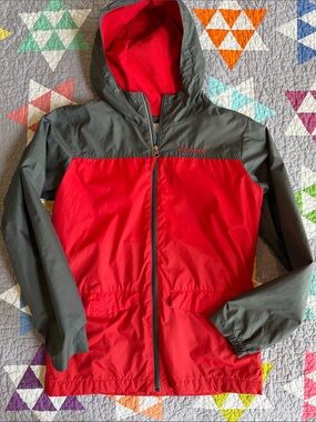 Columbia Kids Lined Hooded Rain Jacket in Red and Gray